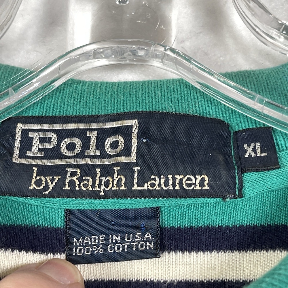 VTG Polo Ralph Lauren Mens Shirt XL Green Blue Red Stripe Preppy Made in USA Y2K - Picture 6 of 9